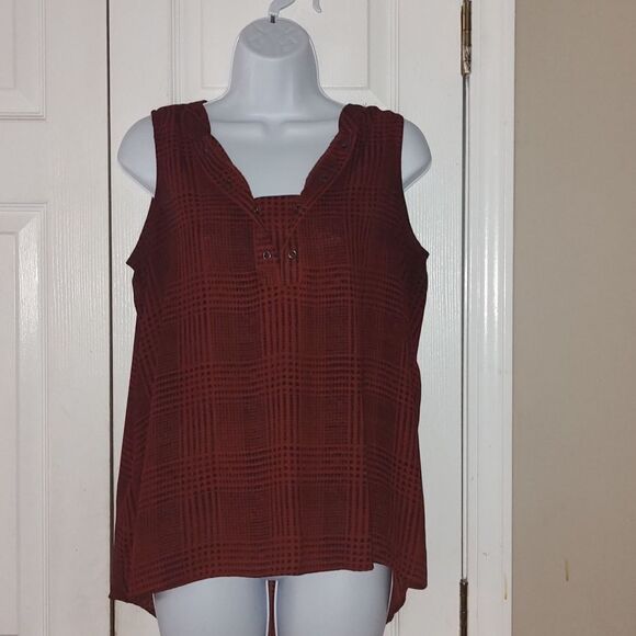 APT 9  brown and black sleeveless high low blouse  Sz M - Picture 1 of 4
